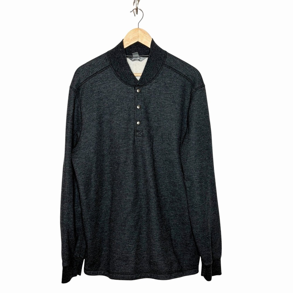 Eddie Bauer Sleeve Lined Thermal Snap Henley Shirt Mens Size TL Tall Waffle
